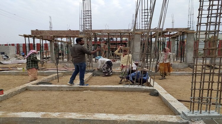 Civil contractors in Hyderabad working on residential building construction site